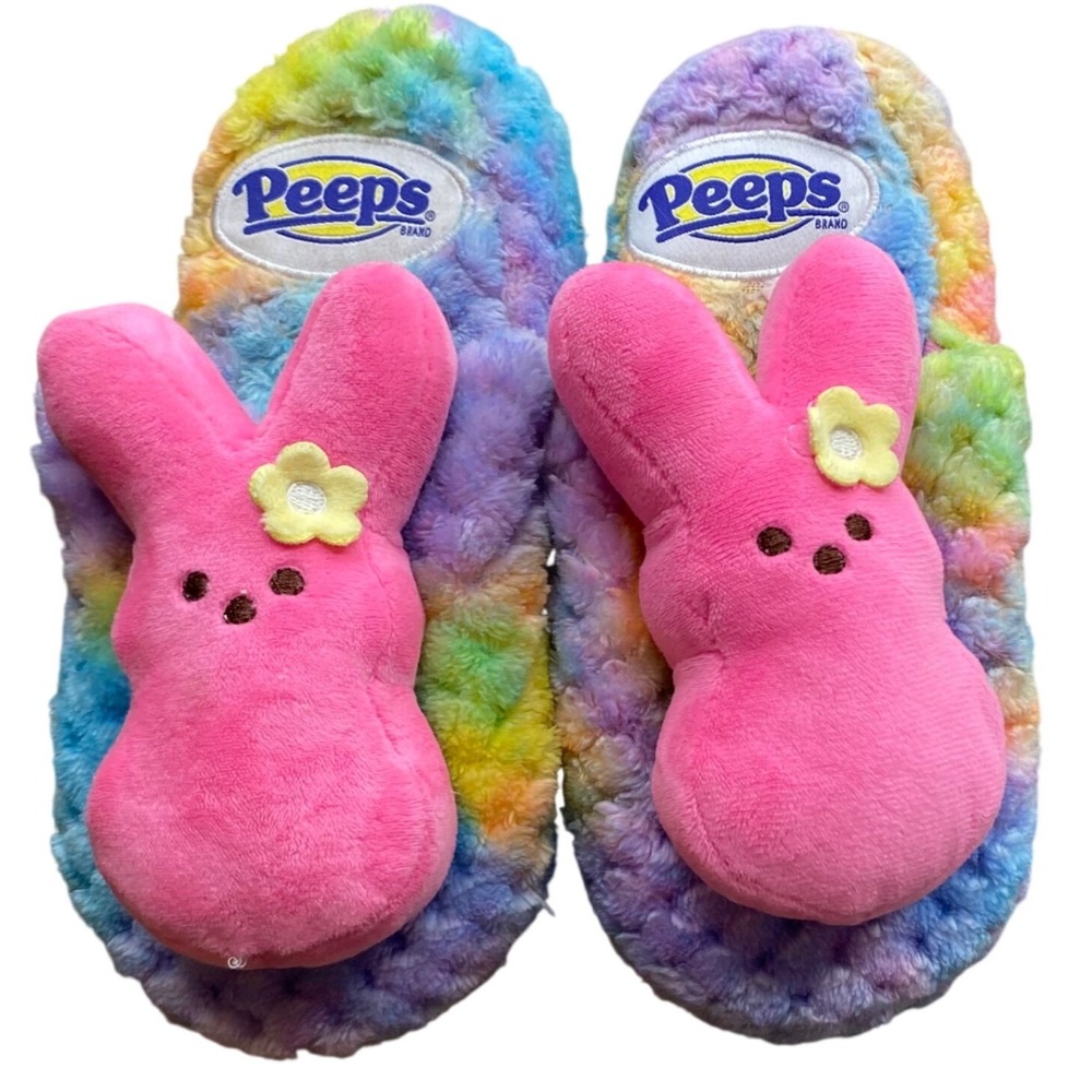 Peeps Kids Rainbow Tie Dye Plush Bunny Slippers Pink‎ Easter Medium 13-1
